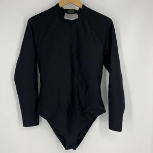 J Crew Swimsuit Size 14 Womens Black Rashguard Ribbed Long Sleeve One Piece